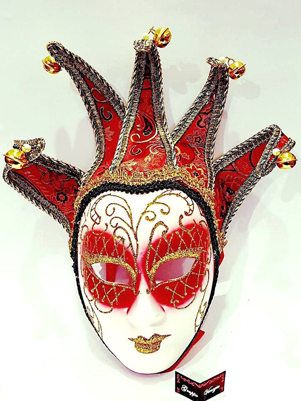 Maschera Jolly in cartapesta con punte 40 x 30 cm