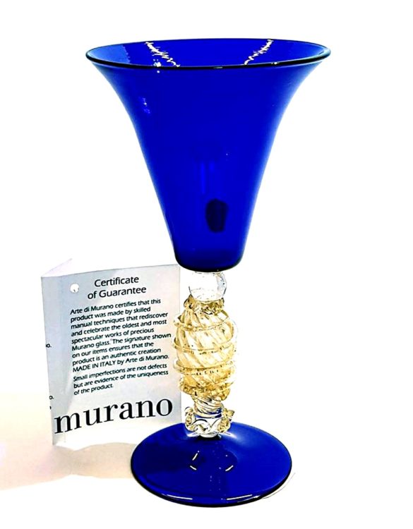 Bicchiere tipetto blu in vetro di murano
