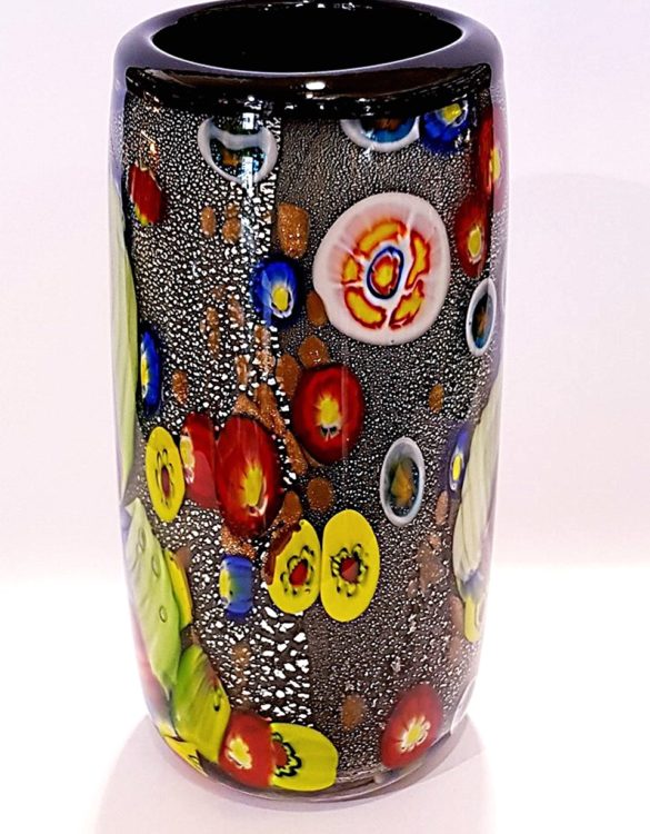 Vaso cilindrico con avventurina e murrine