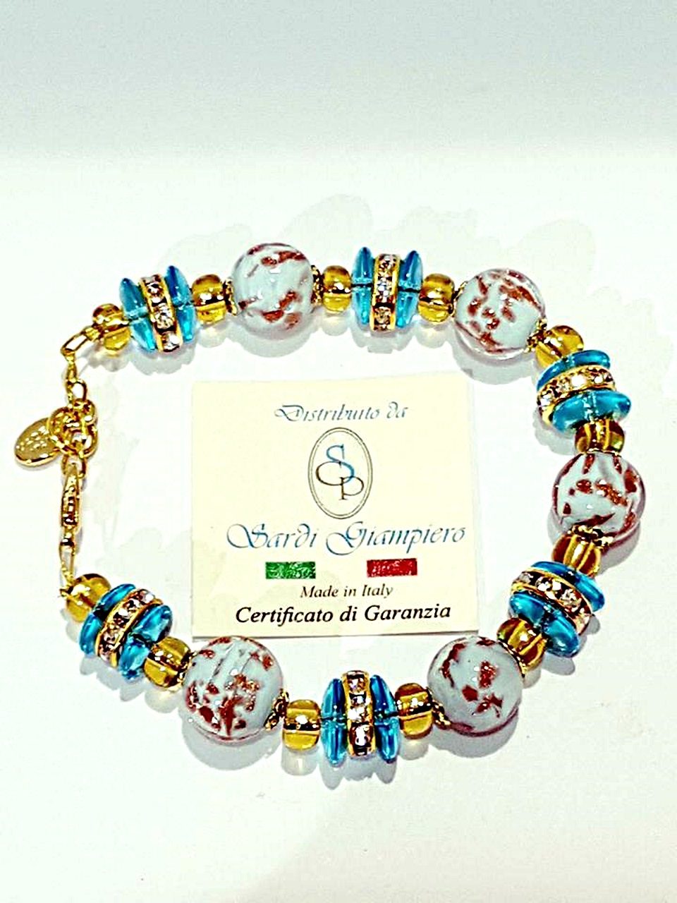 Bracciale in vetro di murano con l’avventurina celeste