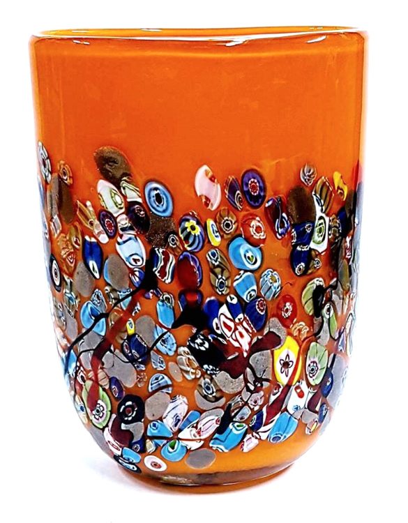 Vaso arancione ovale con murrine