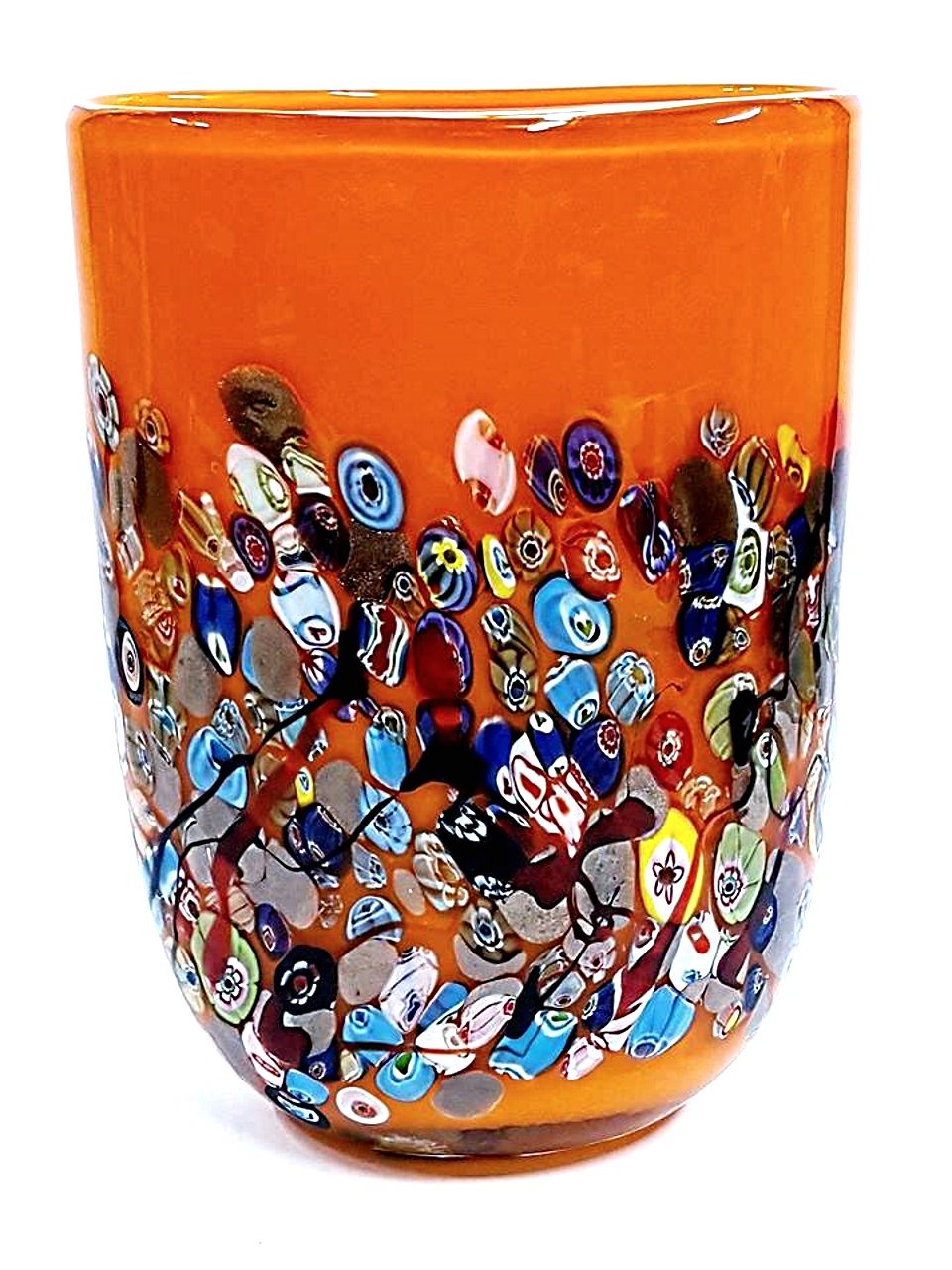 Vaso arancione ovale con murrine