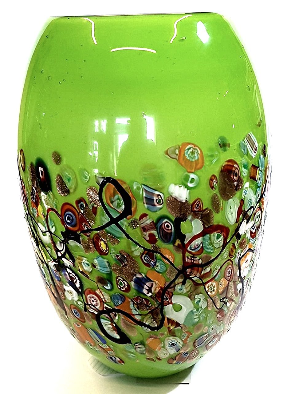 Vaso verde grande con murrine