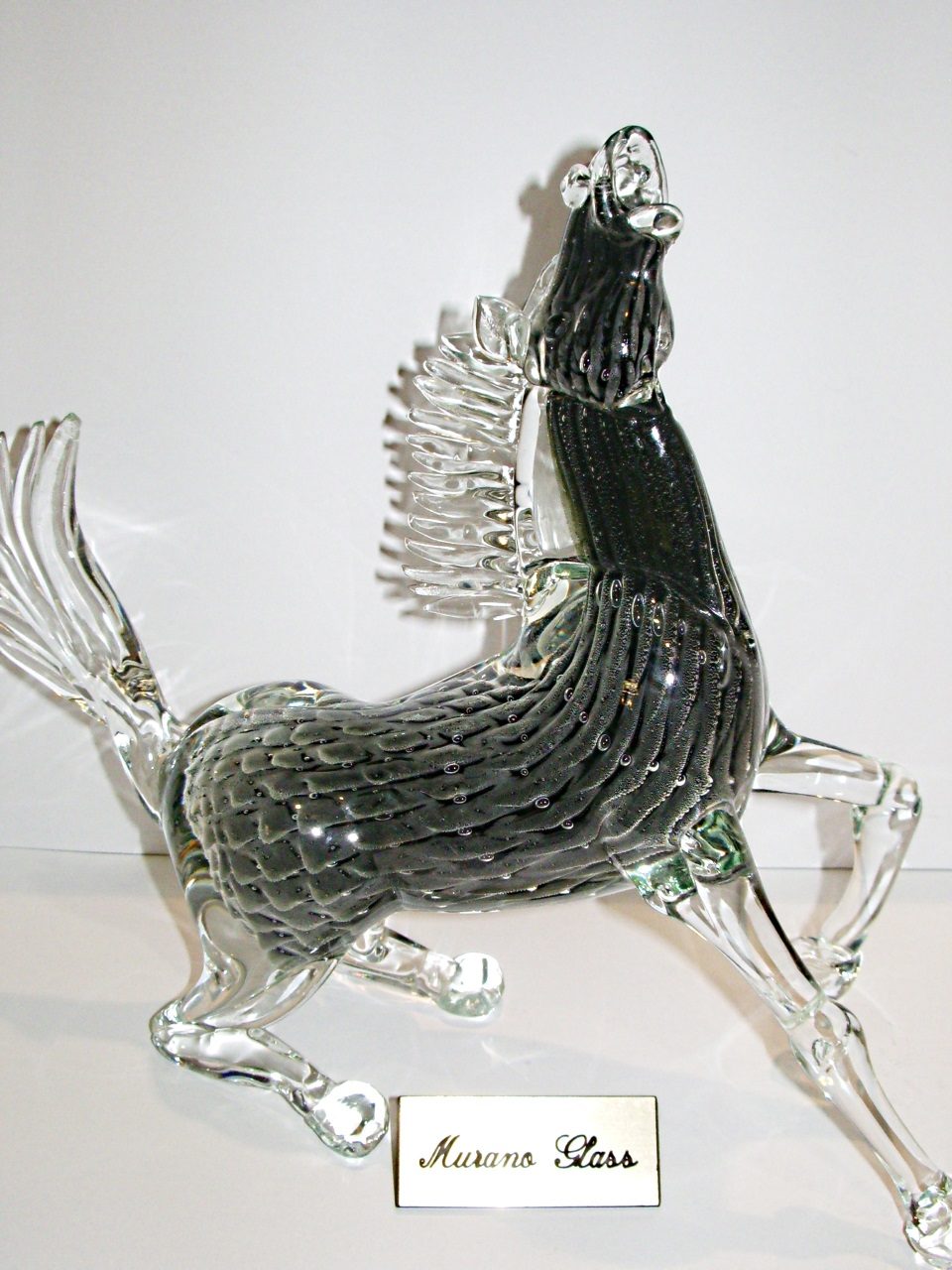 Cavallo in vetro di murano grigio