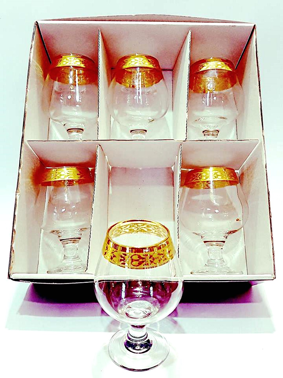 Bicchieri cognac bianchi con bordo oro confezione