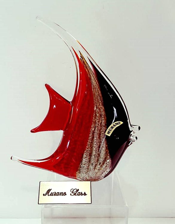 Pesce luna rosso con avventurina in vetro di murano