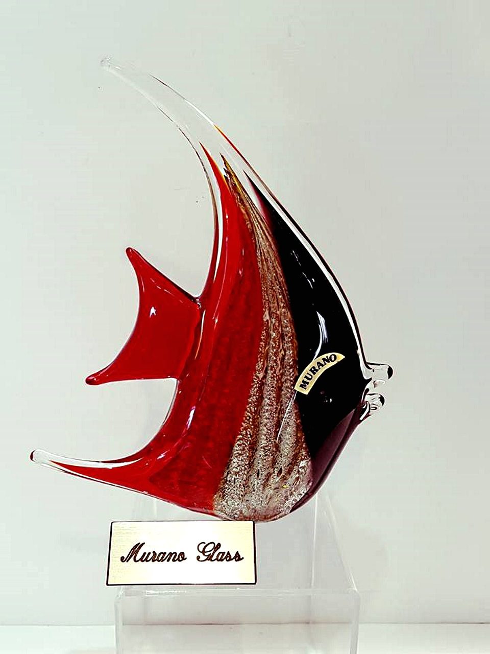 Pesce luna rosso con avventurina in vetro di murano