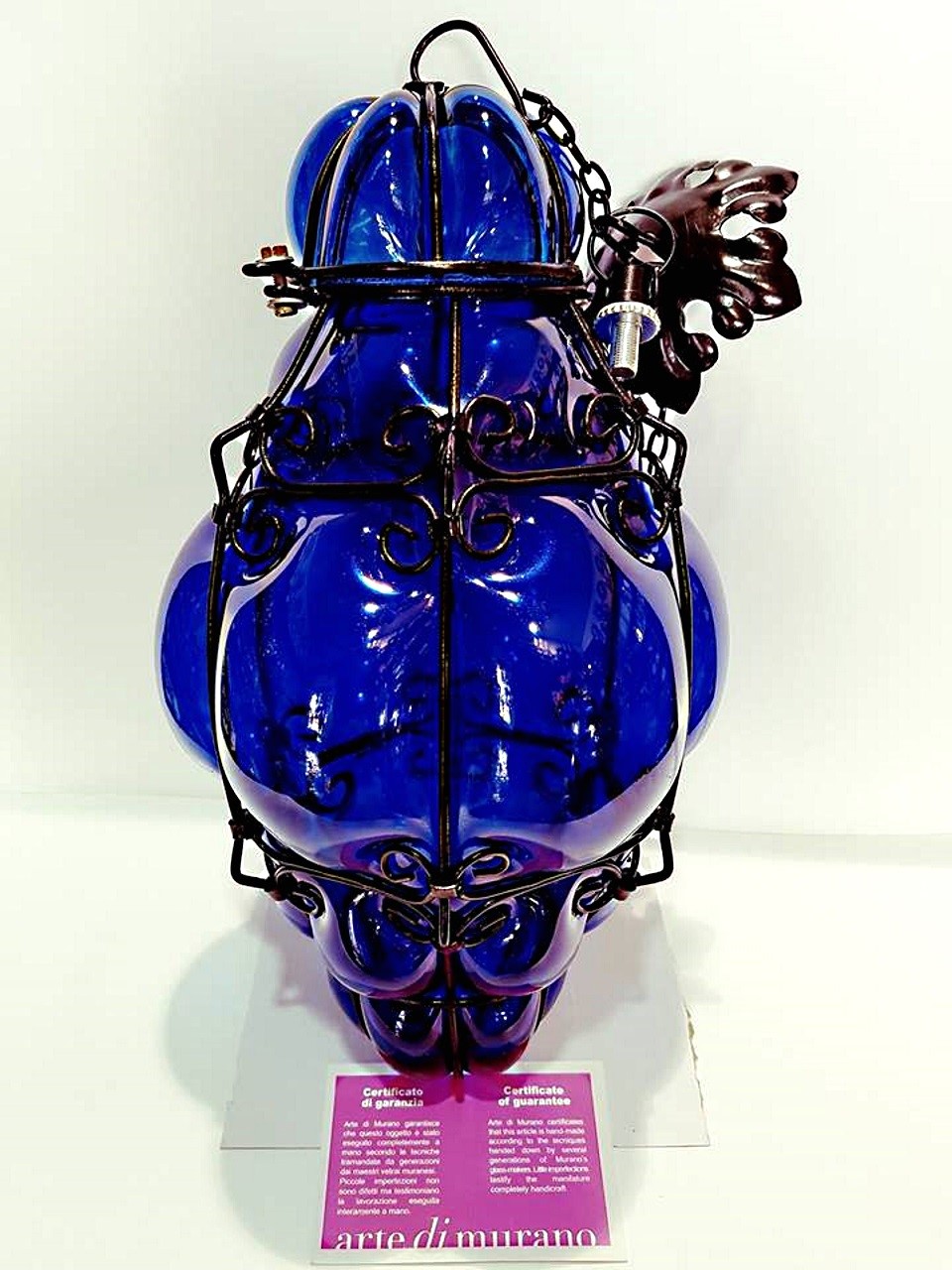 Lanterna veneziana grande in vetro artistico colore blu