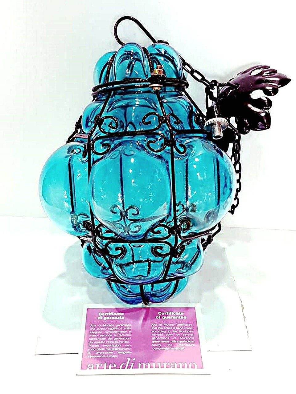 Lanterna veneziana in vetro artistico colore celeste
