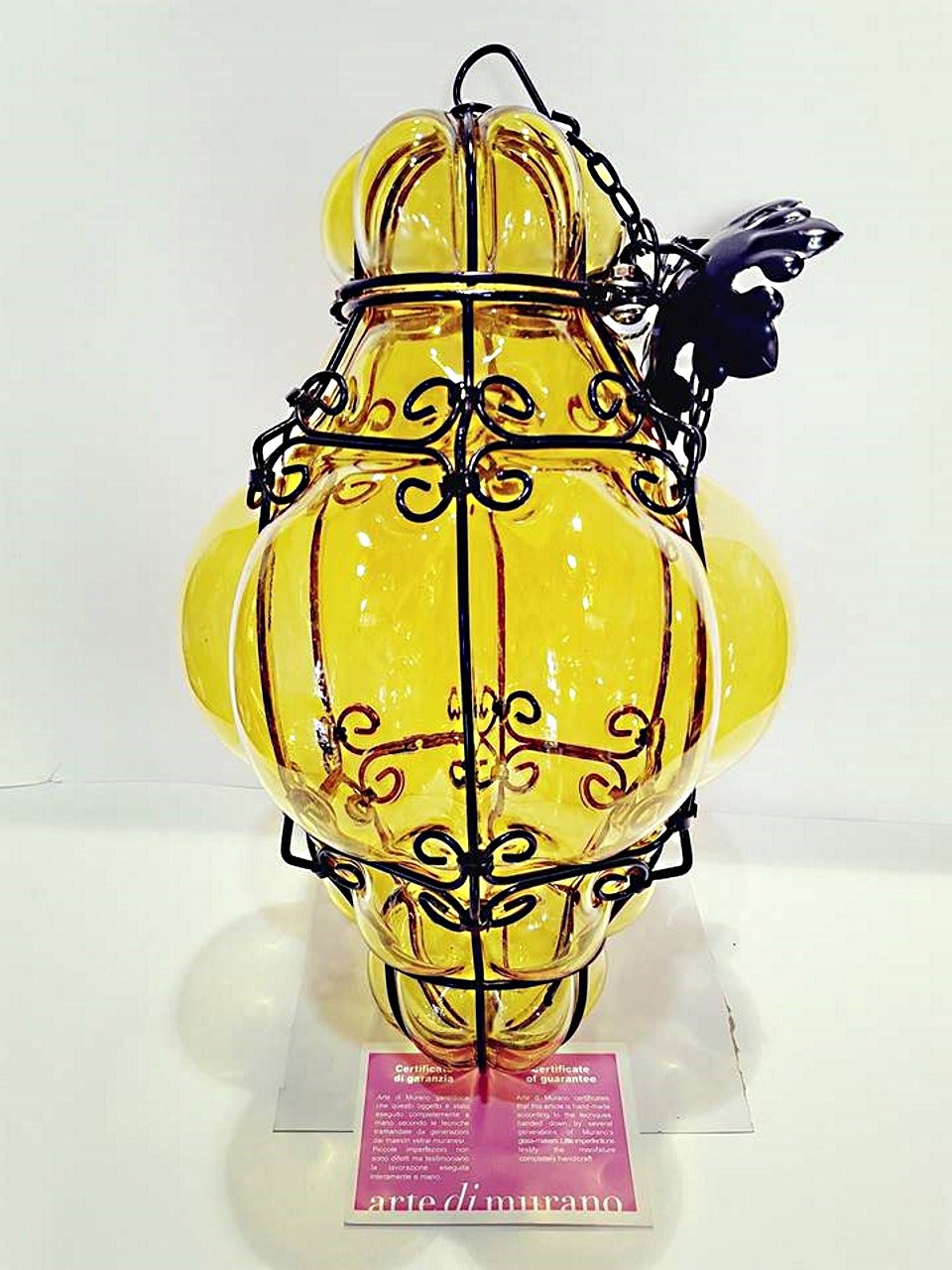 Lanterna veneziana grande in vetro artistico colore giallo