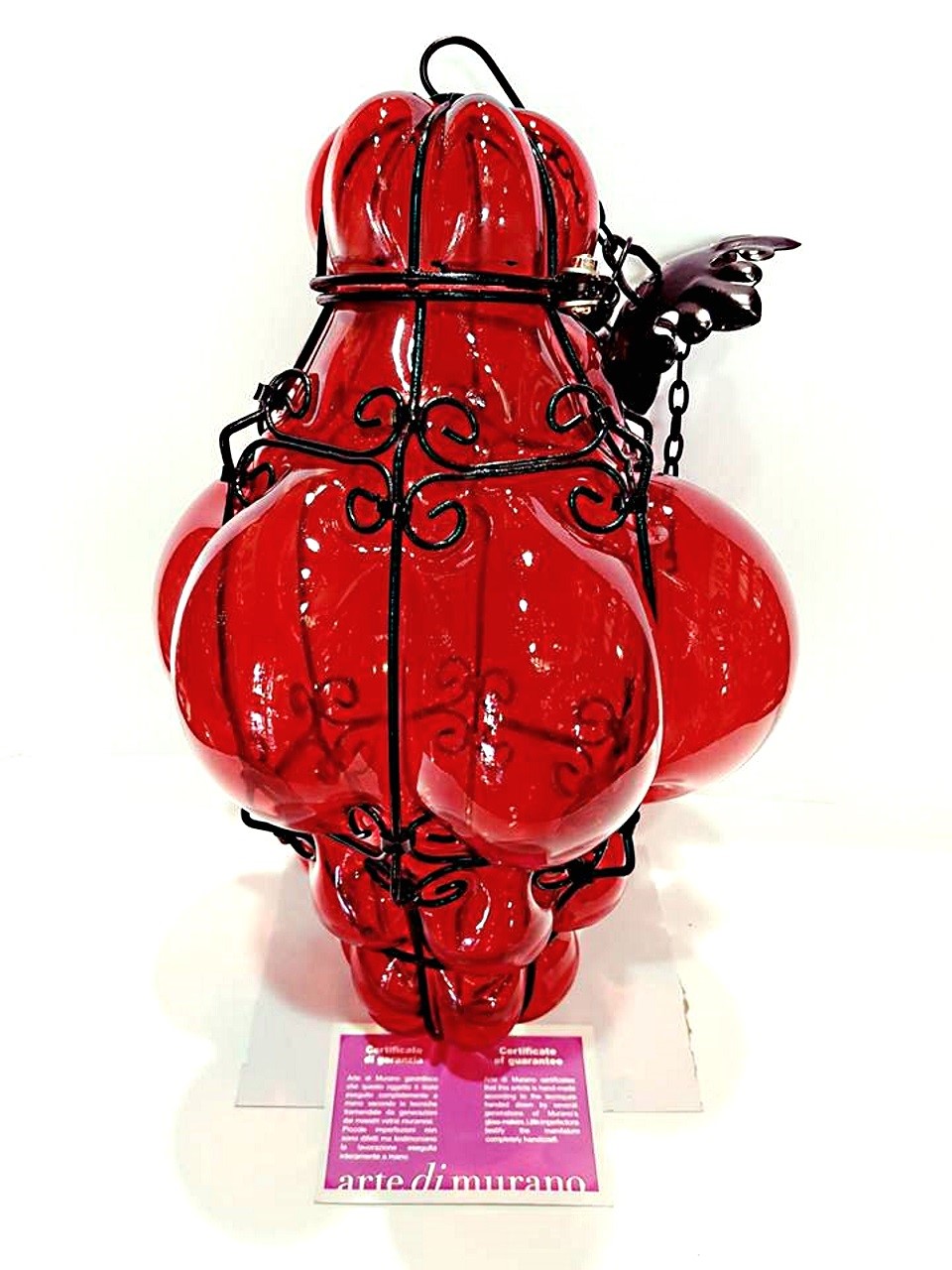 Lanterna veneziana grande in vetro artistico colore rosso