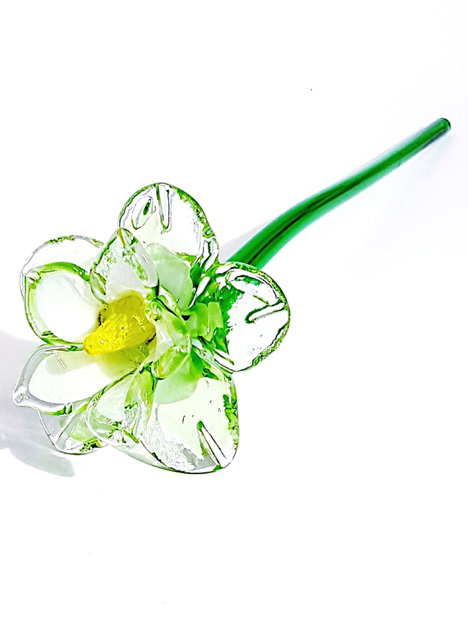 Fiore di vetro di murano verde e bianco