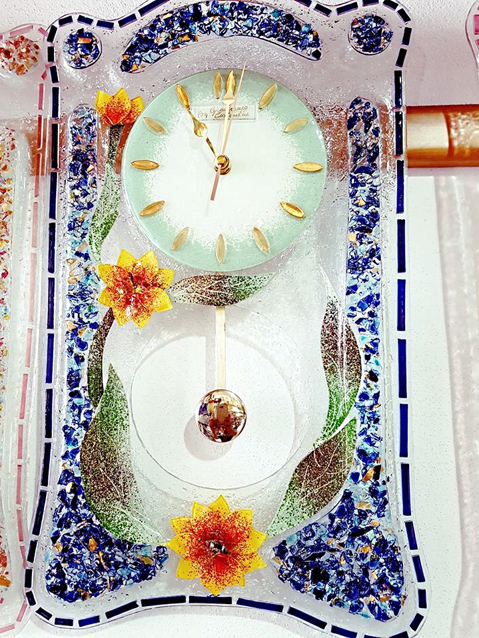 Orologio pendolo girasole in vetro di murano