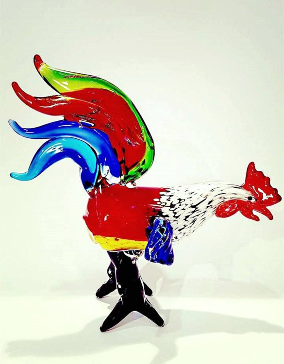 Gallo multicolore in vetro di murano