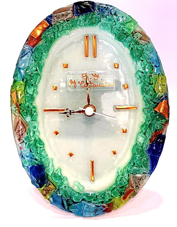 Orologio da tavolo ovale in vetro di murano