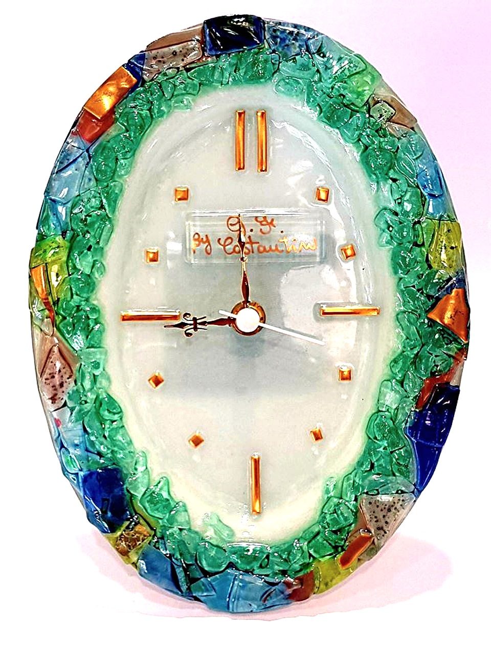 Orologio da tavolo ovale in vetro di murano