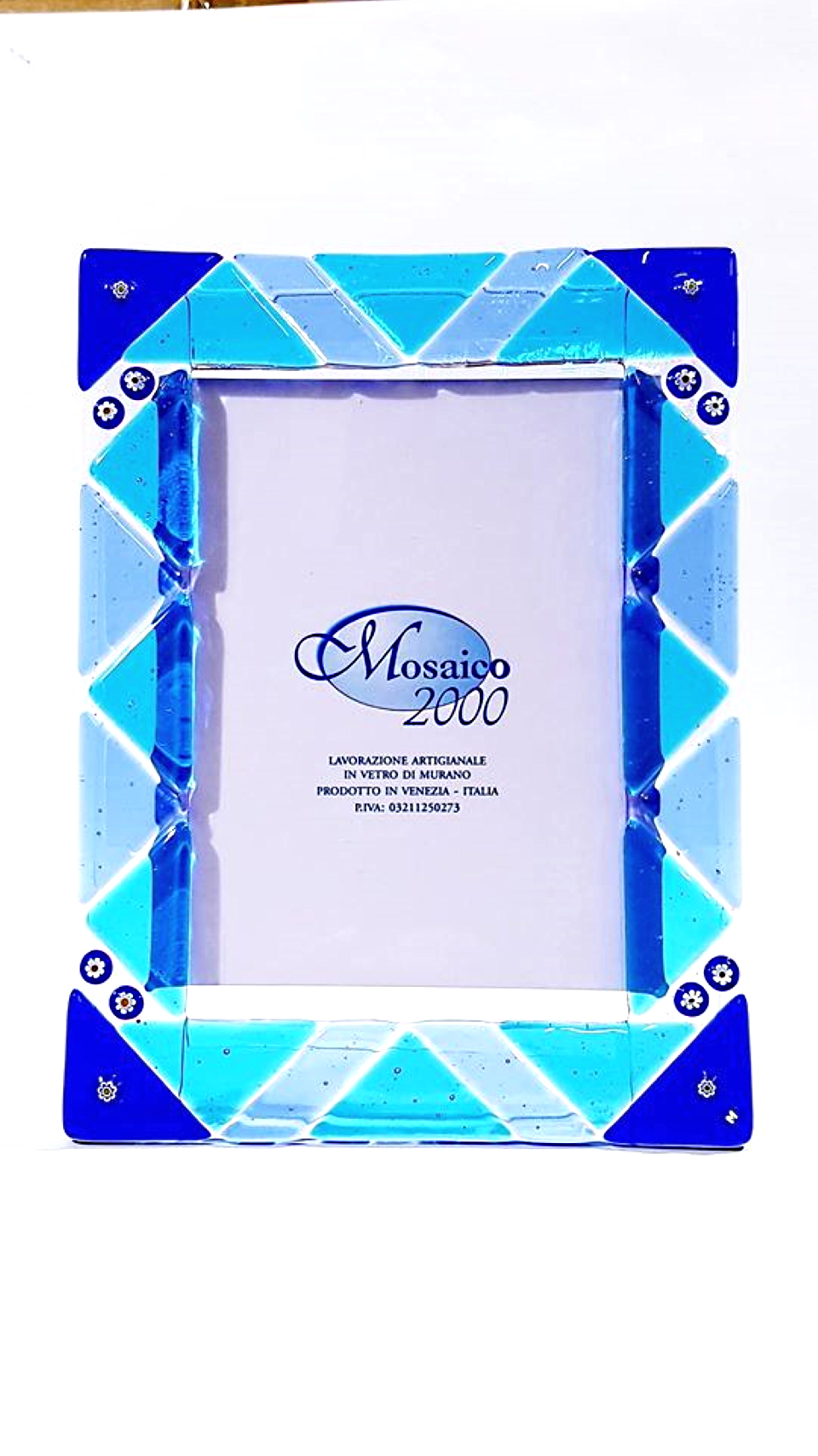 Portafoto blu in vetro di murano 25 x 18 cm